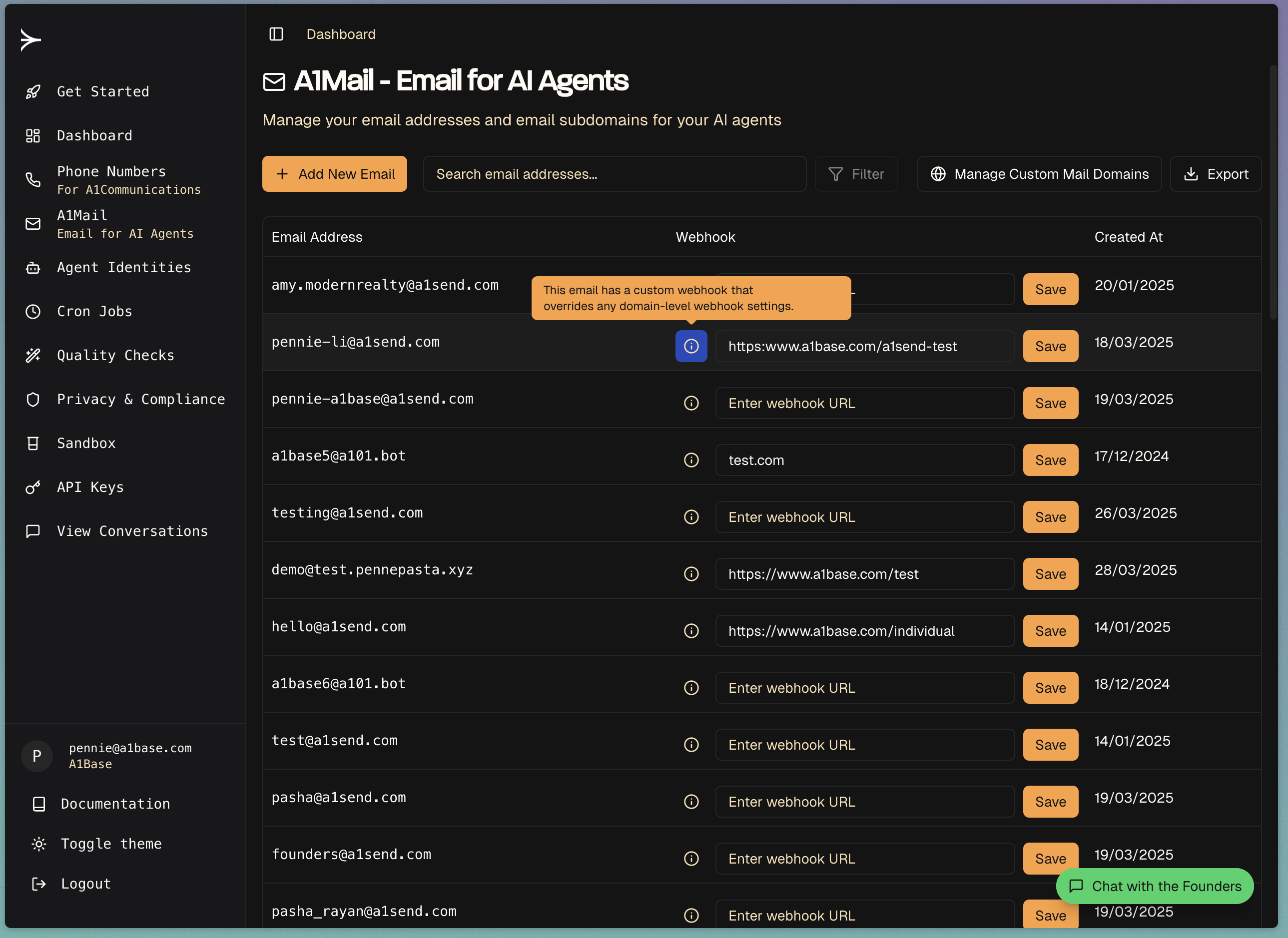 Individual Email Webhook